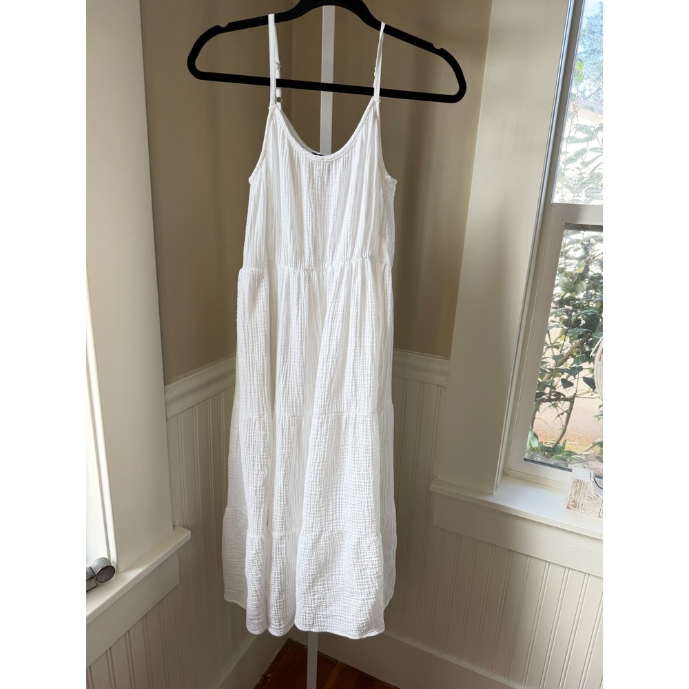 Catherine Malandrino White Organic Cotton Gauze Tiered Maxi Dress S